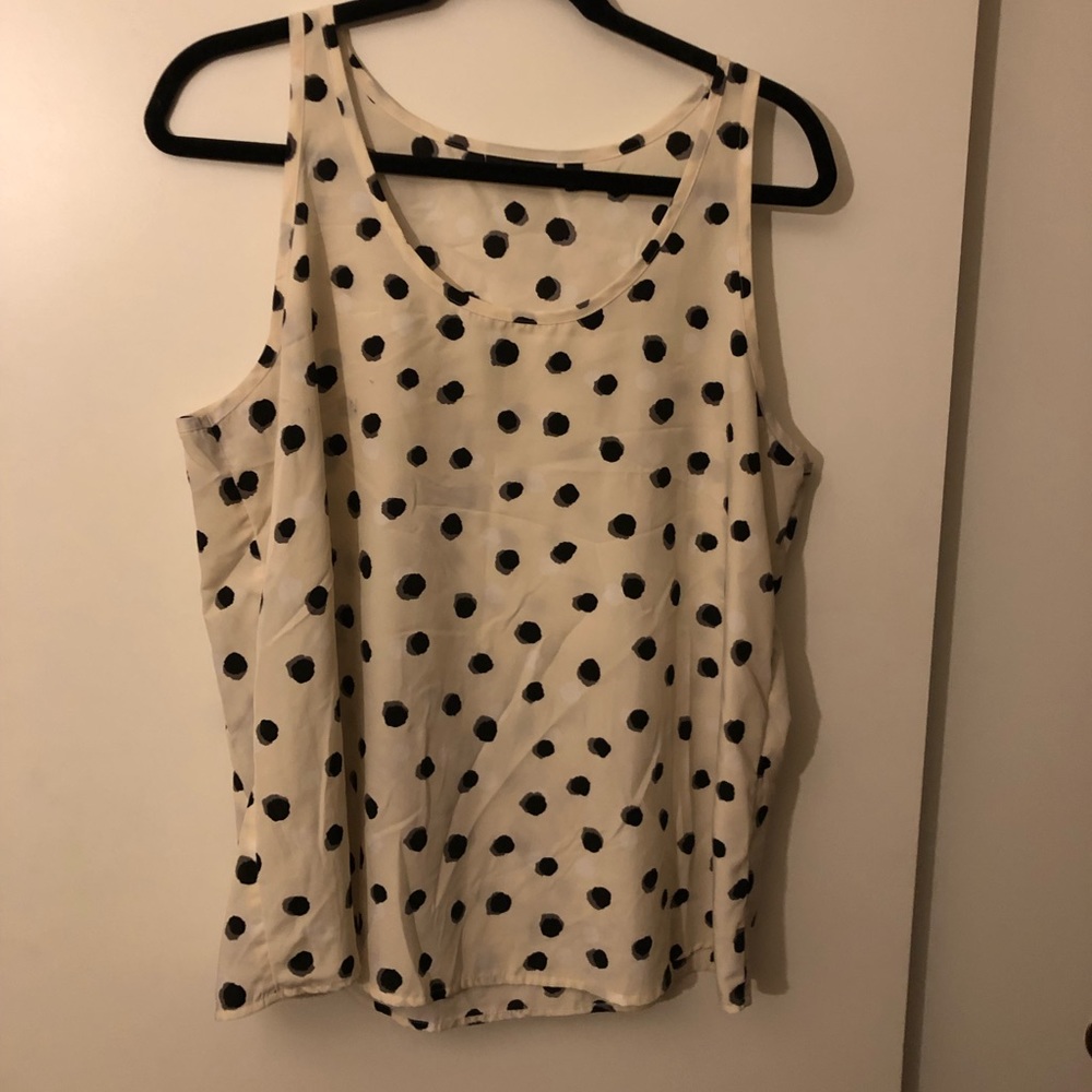 Cream Polyester Tank Top with Black & Gray Dots